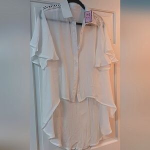 NWT Private Label Sheer White Oversized Button Down Shirt